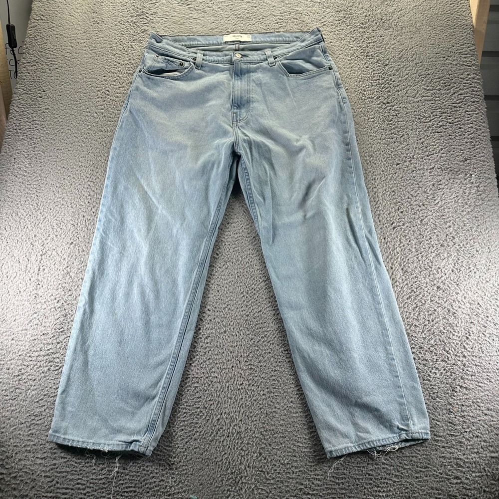 Hollister Jeans Mens 36x32 Blue Cotton Denim Straight Baggy Light Wash Workwear